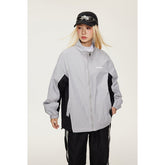Unisex Jacket Retro Patchwork Contrast Color Stand-up Collar Sports Jacket Spring and Autumn Coat